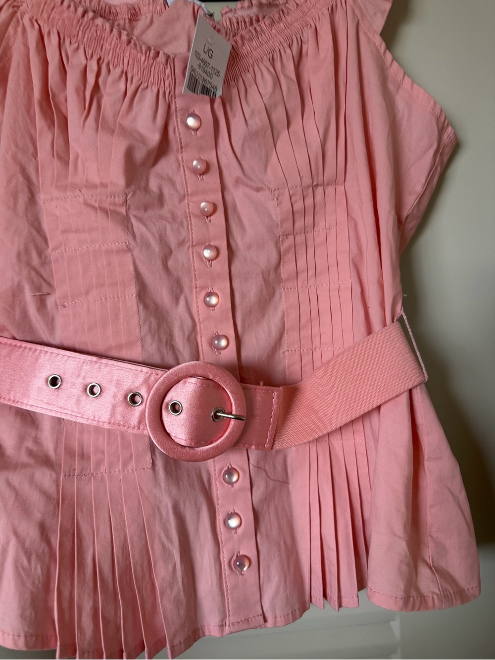 Women's Pink Sleeveless Pleated Tank with Belt